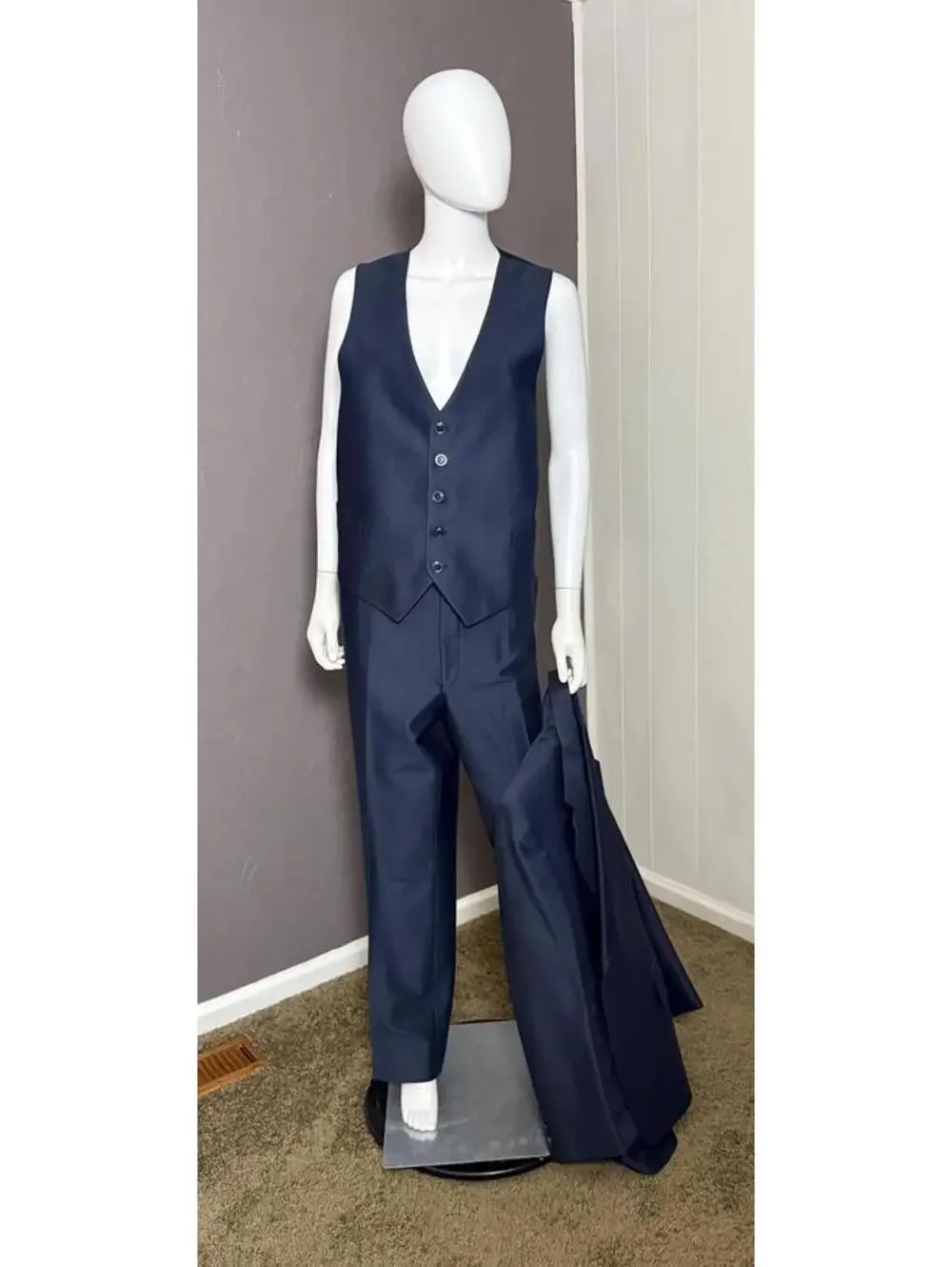 1970's Blue Three-Piece Men's Suit from Claude's XL Men's 46R 41W 30L